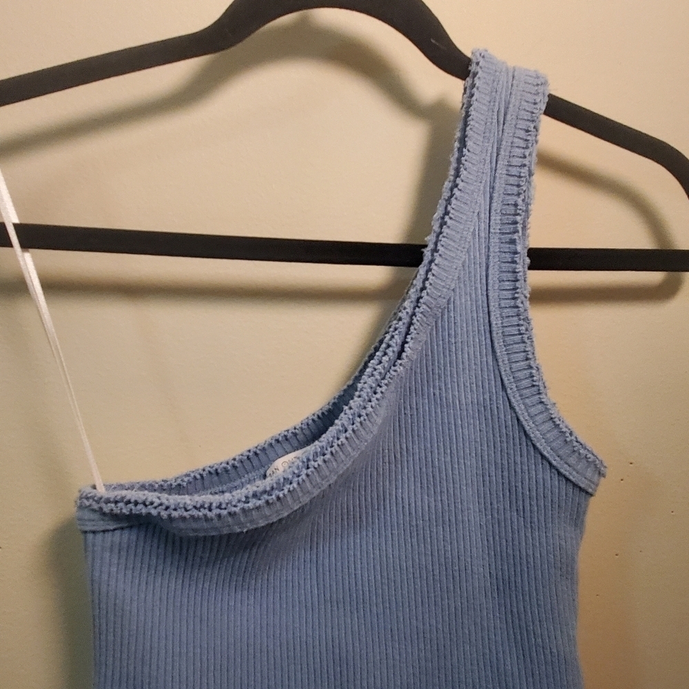 URBAN OUTFITTERS One Shoulder Ribbed Cropped Tank Top Summer Blue Size M EUC - Picture 8 of 13